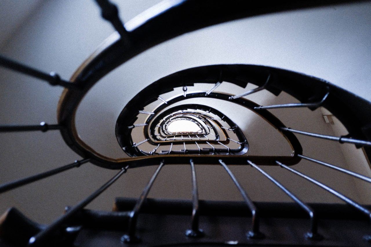 looking down a windy staircase